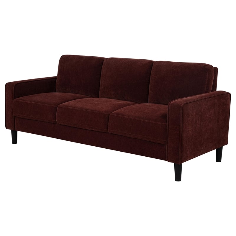 Pemberly Row Transitional Upholstered Fabric Track Arm Sofa in Rust Red