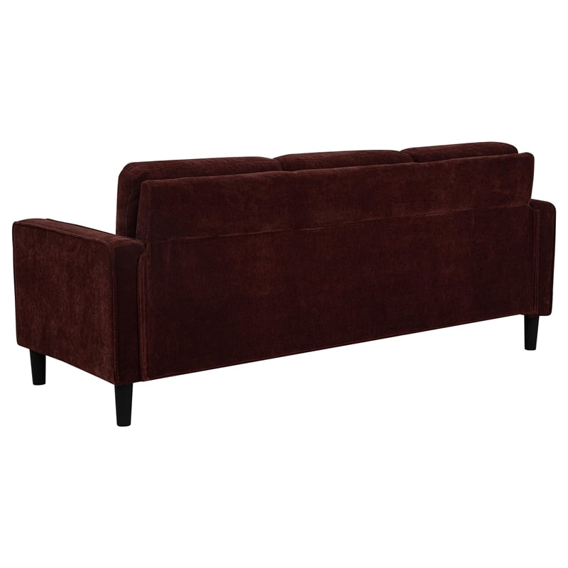 Pemberly Row Transitional Upholstered Fabric Track Arm Sofa in Rust Red
