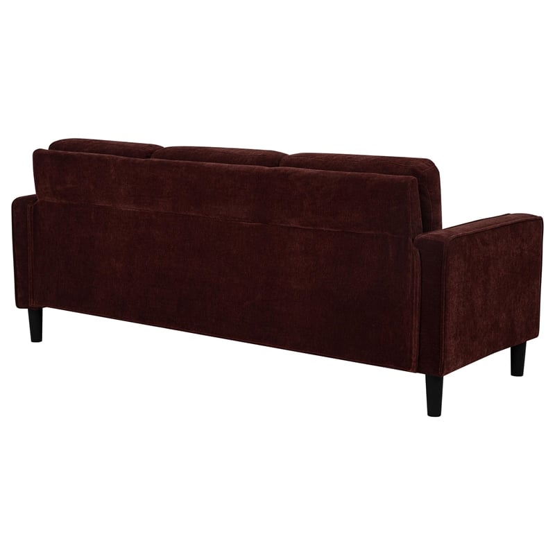 Pemberly Row Transitional Upholstered Fabric Track Arm Sofa in Rust Red