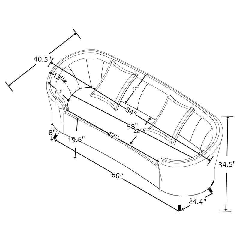 Pemberly Row Contemporary Upholstered Channel Back Curved Loveseat Beige