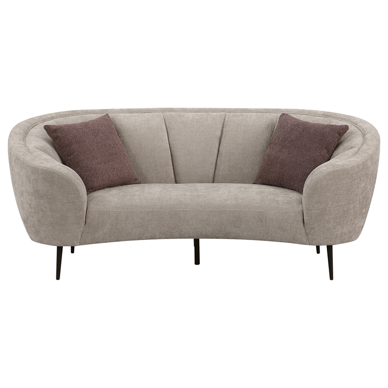 Pemberly Row Contemporary Upholstered Channel Back Curved Loveseat Beige