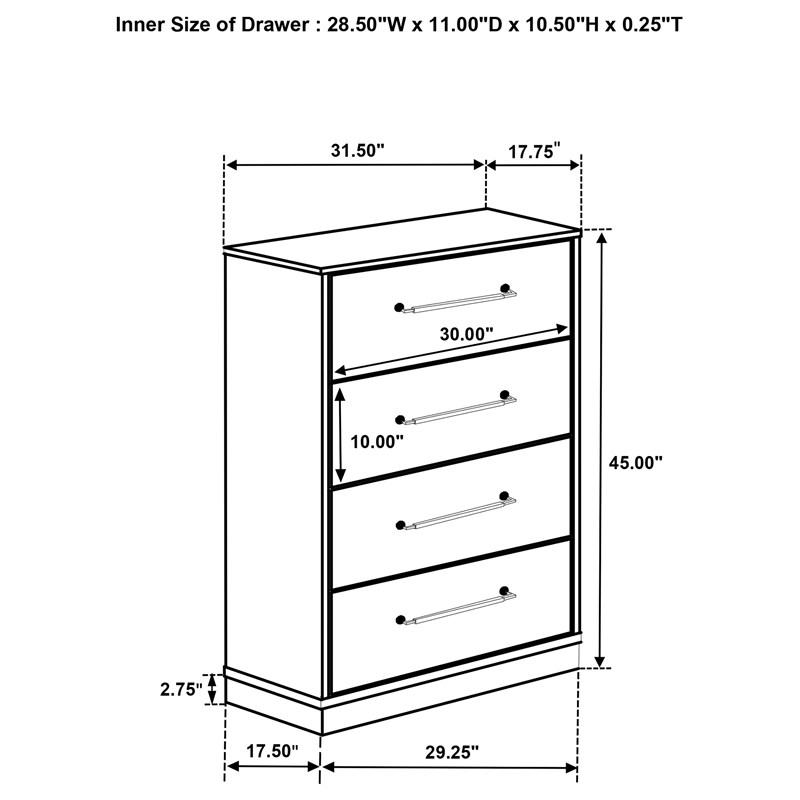 Pemberly Row Contemporary 4-Drawer Chest of Drawers Gray Oak