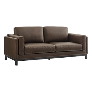 Pemberly Row Modern / Contemporary 81&quot Vegan Leather Sofa in Brown