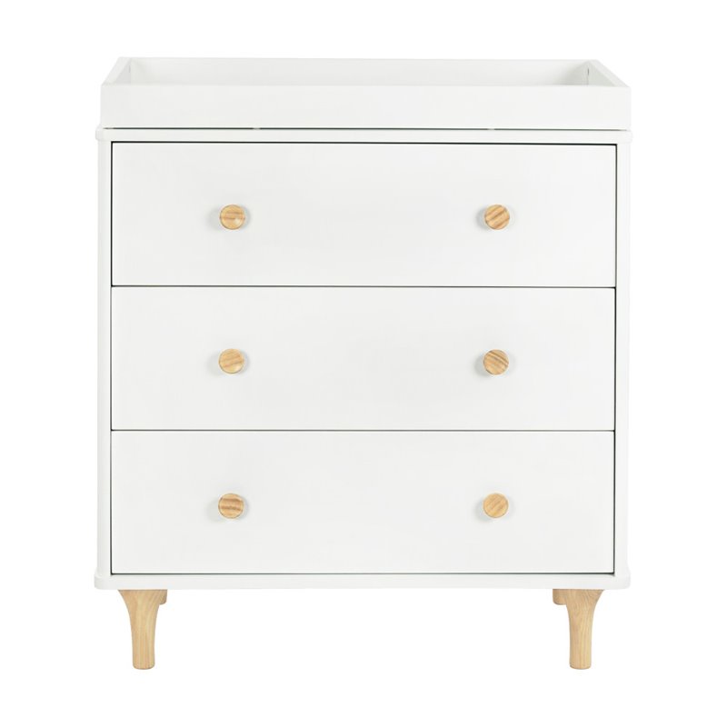 Pemberly Row Contemporary 3 Drawer Changer Dresser in White and Natural