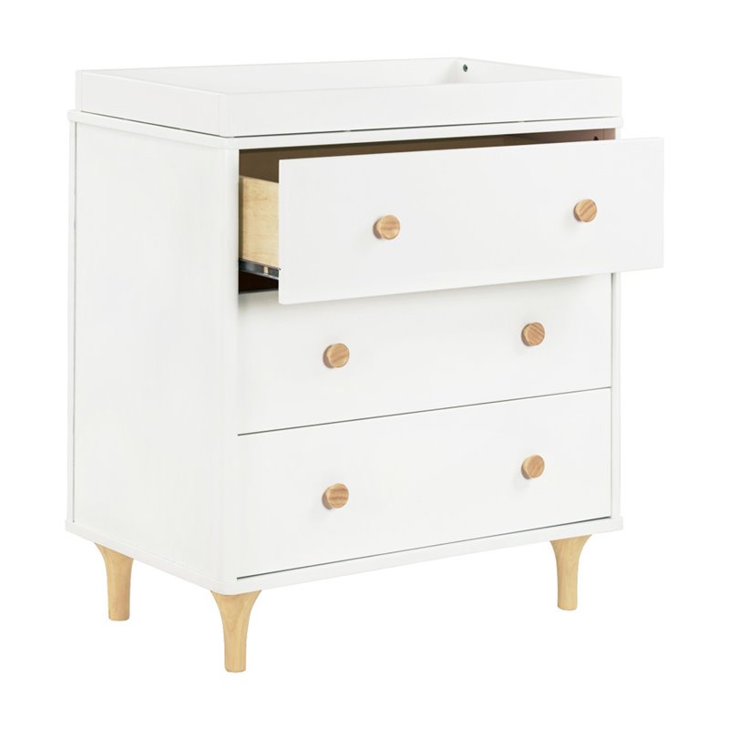 Pemberly Row Contemporary 3 Drawer Changer Dresser in White and Natural