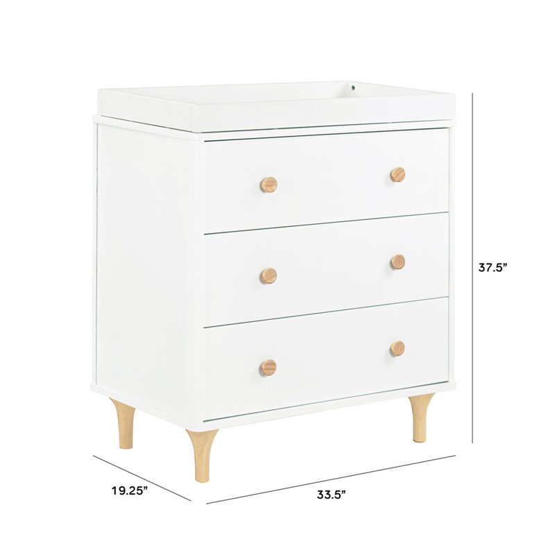 Pemberly Row Contemporary 3 Drawer Changer Dresser in White and Natural