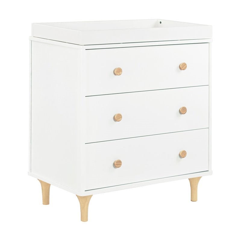 Pemberly Row Contemporary 3 Drawer Changer Dresser in White and Natural