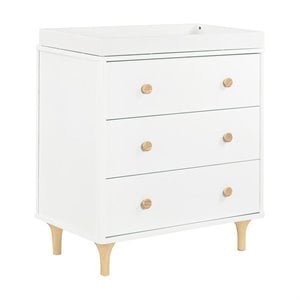 Pemberly Row Contemporary 3 Drawer Changer Dresser in White and Natural
