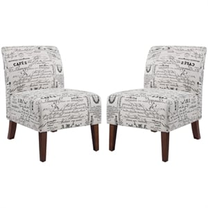 Pemberly Row 2-Piece Accent Chair Set in Cream and Black Script Linen with Solid Wood Legs