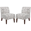 Pemberly Row 2-Piece Accent Chair Set in Cream and Black Script Linen with Solid Wood Legs