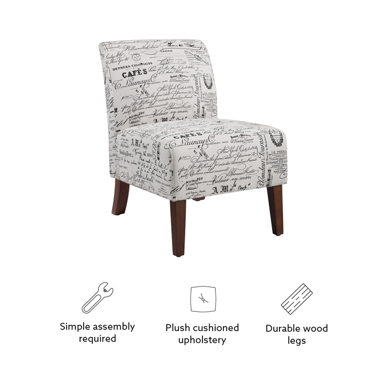 Pemberly Row 2-Piece Accent Chair Set in Cream and Black Script Linen with Solid Wood Legs
