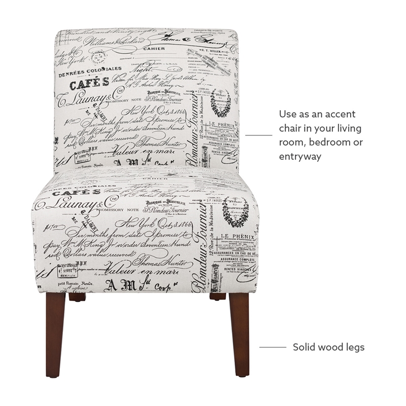 Pemberly Row 2-Piece Accent Chair Set in Cream and Black Script Linen with Solid Wood Legs