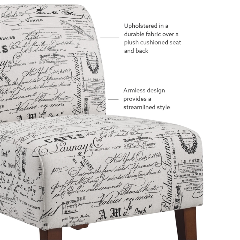 Pemberly Row 2-Piece Accent Chair Set in Cream and Black Script Linen with Solid Wood Legs