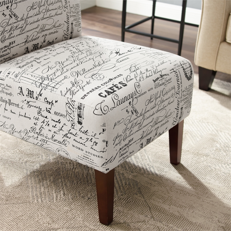 Pemberly Row 2-Piece Accent Chair Set in Cream and Black Script Linen with Solid Wood Legs