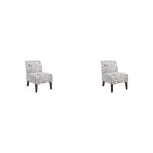 Pemberly Row 2-Piece Accent Chair Set in Cream and Black Script Linen with Solid Wood Legs
