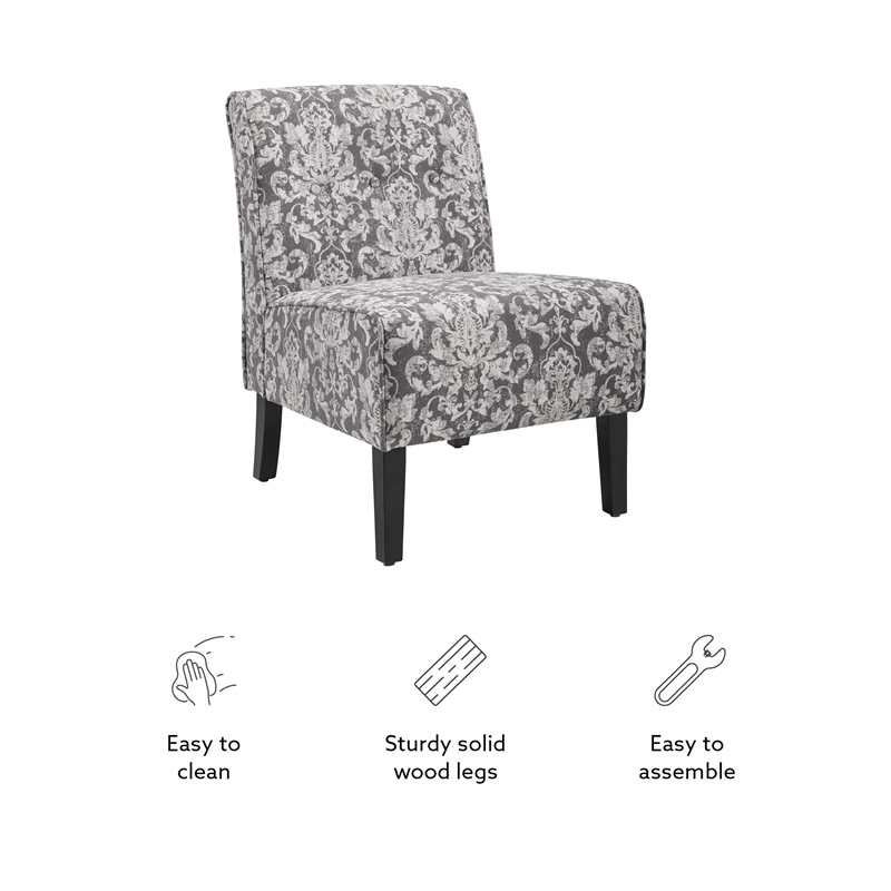 Pemberly Row Upholstered Tufted Accent Chairs - Set of 2 in Gray Patterned Fabric with Black Rubberw