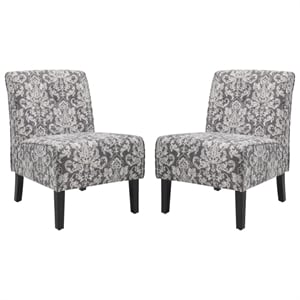 Pemberly Row Upholstered Tufted Accent Chairs - Set of 2 in Gray Patterned Fabric with Black Rubberw