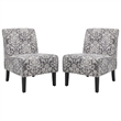 Pemberly Row Upholstered Tufted Accent Chairs - Set of 2 in Gray Patterned Fabric with Black Rubberw
