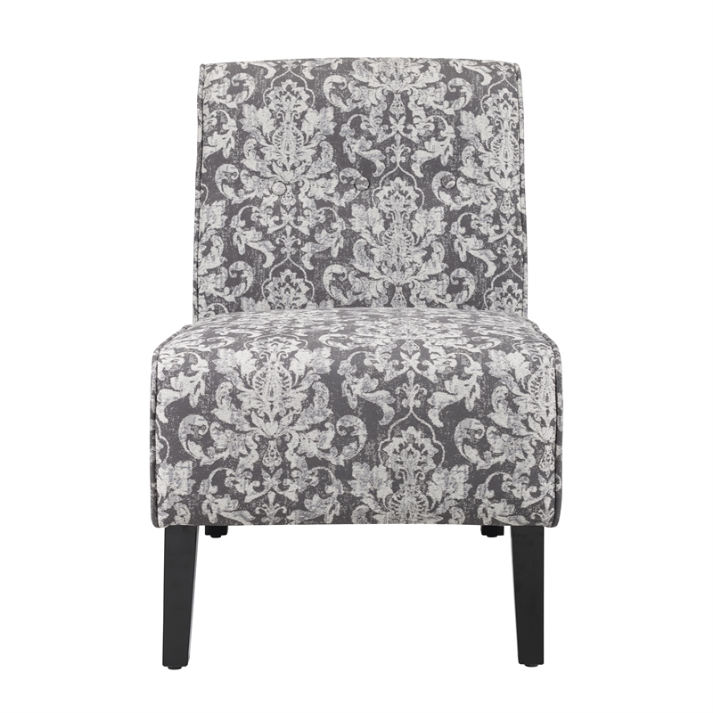 Pemberly Row Upholstered Tufted Accent Chairs - Set of 2 in Gray Patterned Fabric with Black Rubberw