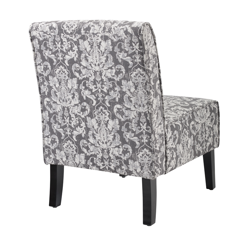 Pemberly Row Upholstered Tufted Accent Chairs - Set of 2 in Gray Patterned Fabric with Black Rubberw