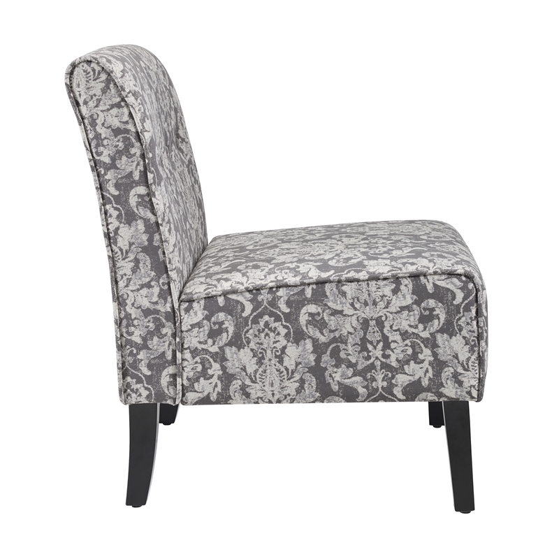 Pemberly Row Upholstered Tufted Accent Chairs - Set of 2 in Gray Patterned Fabric with Black Rubberw