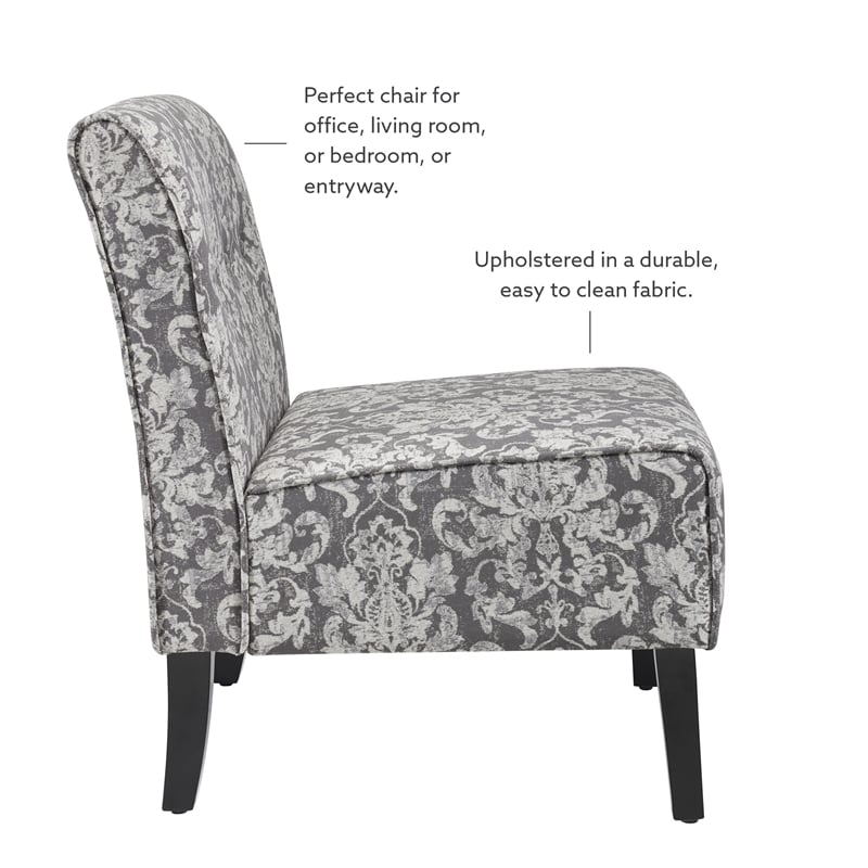 Pemberly Row Upholstered Tufted Accent Chairs - Set of 2 in Gray Patterned Fabric with Black Rubberw