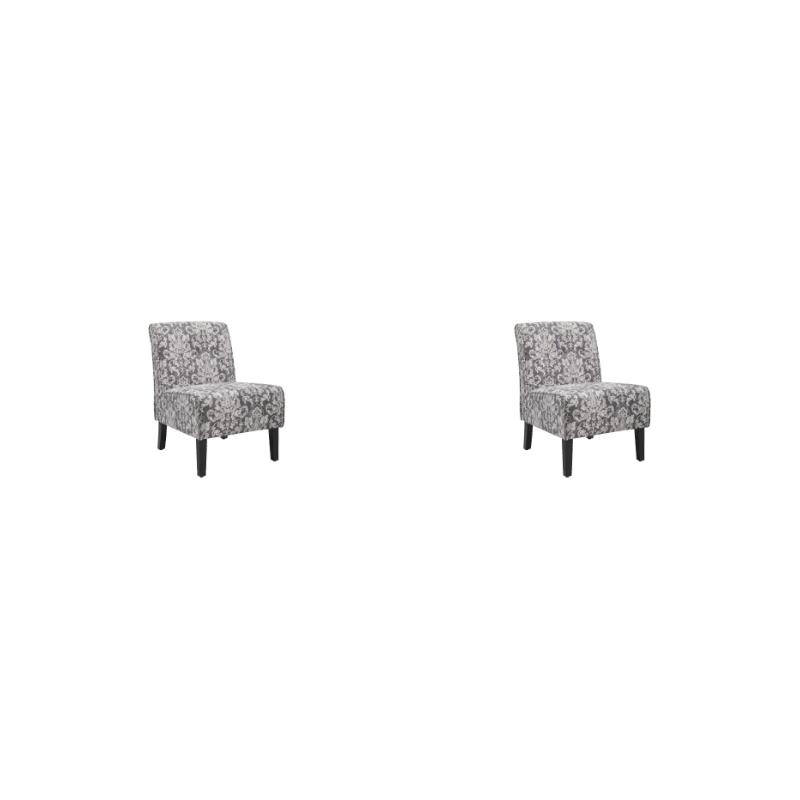 Pemberly Row Upholstered Tufted Accent Chairs - Set of 2 in Gray Patterned Fabric with Black Rubberw