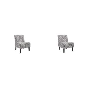 Pemberly Row Upholstered Tufted Accent Chairs - Set of 2 in Gray Patterned Fabric with Black Rubberw