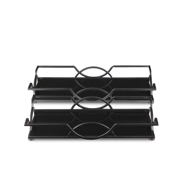 Pemberly Row Set of 2 Black Mirrored Metal Trays with Metal Frame