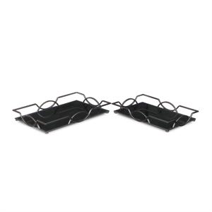 Pemberly Row Set of 2 Black Mirrored Metal Trays with Metal Frame