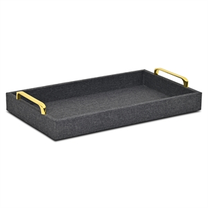 Pemberly Row 15.75&quot Handcrafted Wood Linen Tray in Dark Gray
