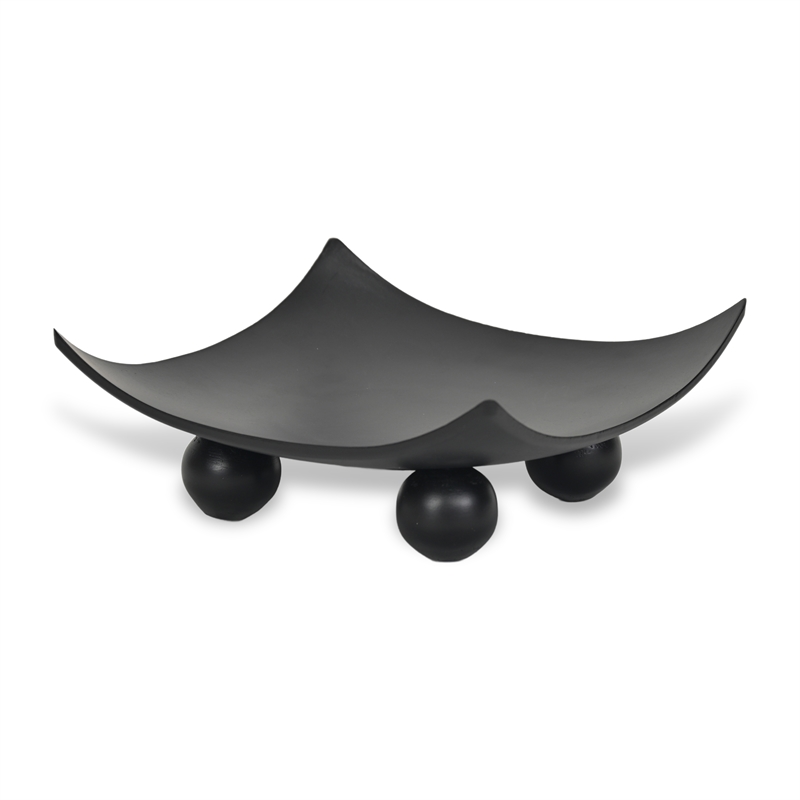 Pemberly Row Curved Black Wood Tray on Wood Orbs 11