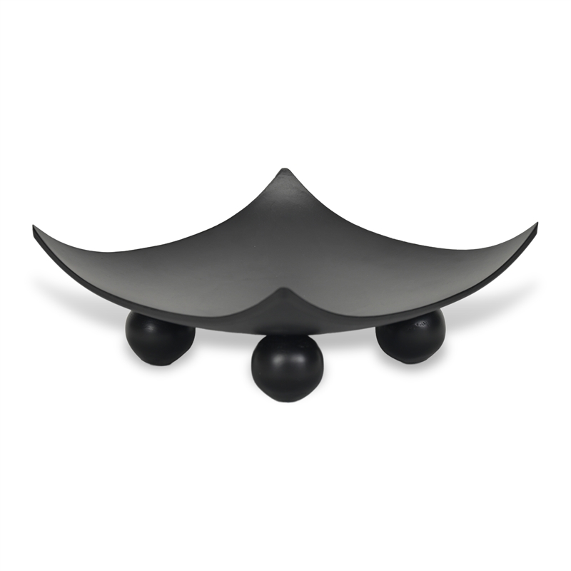 Pemberly Row Curved Black Wood Tray on Wood Orbs 11