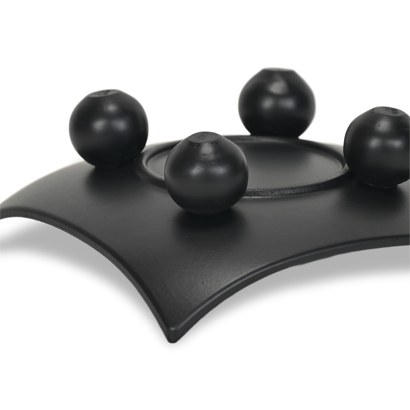 Pemberly Row Curved Black Wood Tray on Wood Orbs 11