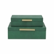 Pemberly Row Set of 2 Rectangular Box Set in Green Faux Shagreen