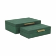 Pemberly Row Set of 2 Rectangular Box Set in Green Faux Shagreen