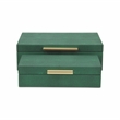 Pemberly Row Set of 2 Rectangular Box Set in Green Faux Shagreen