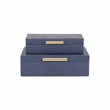 Pemberly Row Set of 2 Rectangular Box Set in Navy Blue Faux Shagreen