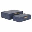 Pemberly Row Set of 2 Rectangular Box Set in Navy Blue Faux Shagreen