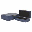 Pemberly Row Set of 2 Rectangular Box Set in Navy Blue Faux Shagreen