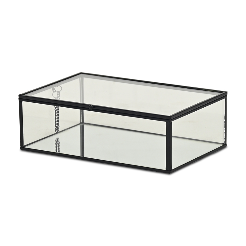 Pemberly Row 9-Inch Glass and Metal Frame Storage Box in Black