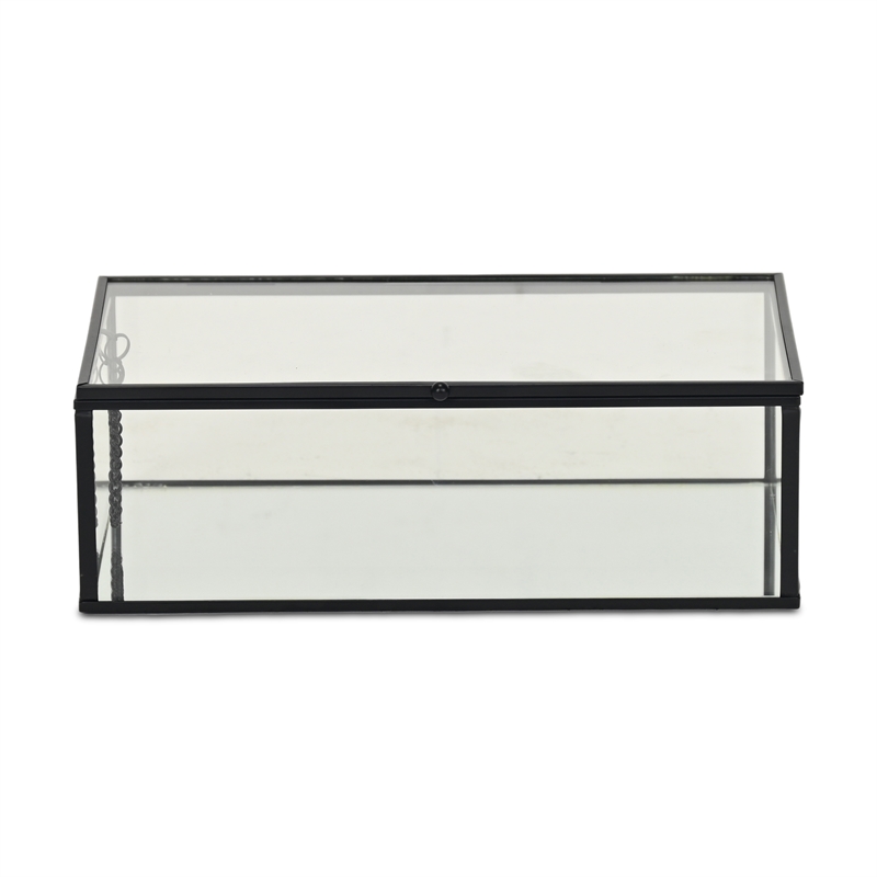 Pemberly Row 9-Inch Glass and Metal Frame Storage Box in Black
