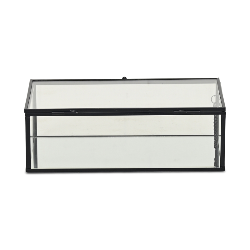 Pemberly Row 9-Inch Glass and Metal Frame Storage Box in Black