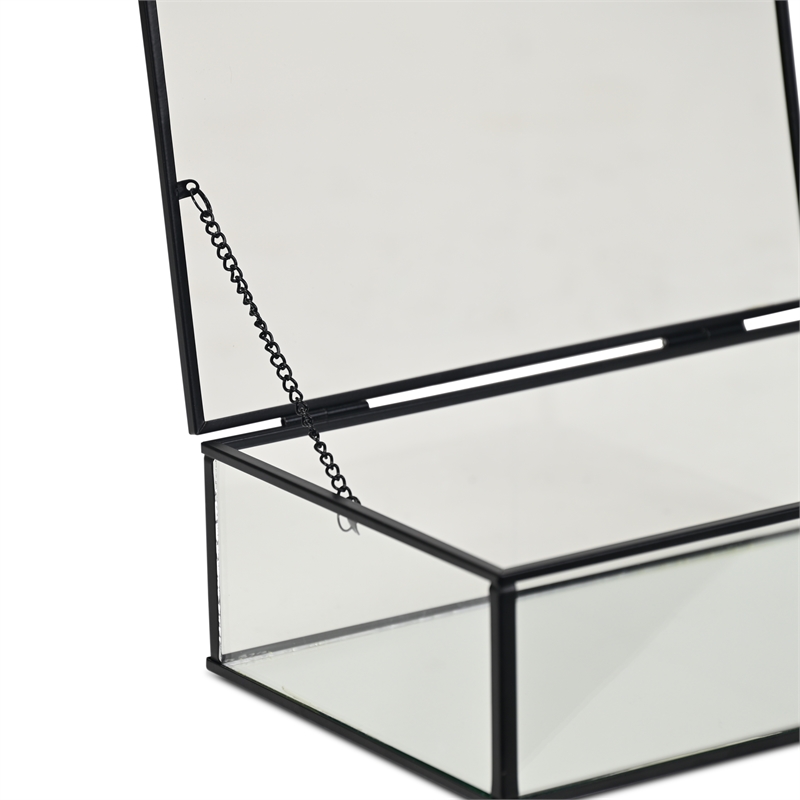 Pemberly Row 9-Inch Glass and Metal Frame Storage Box in Black