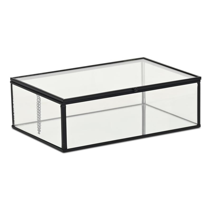Pemberly Row 9-Inch Glass and Metal Frame Storage Box in Black