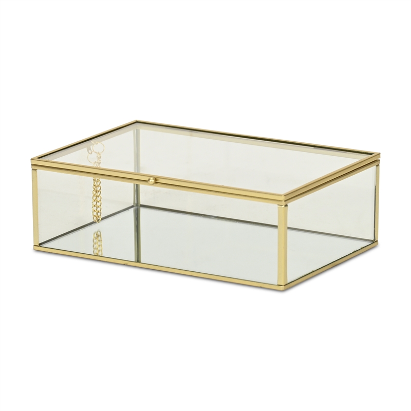 Pemberly Row 9-Inch Glass and Metal Frame Storage Box in Gold