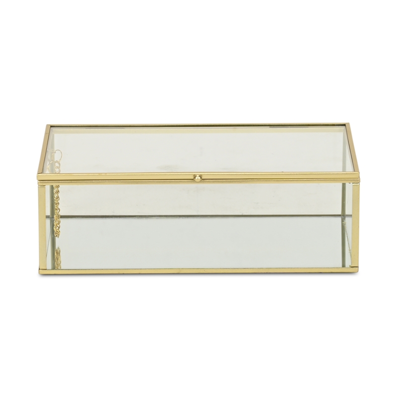 Pemberly Row 9-Inch Glass and Metal Frame Storage Box in Gold
