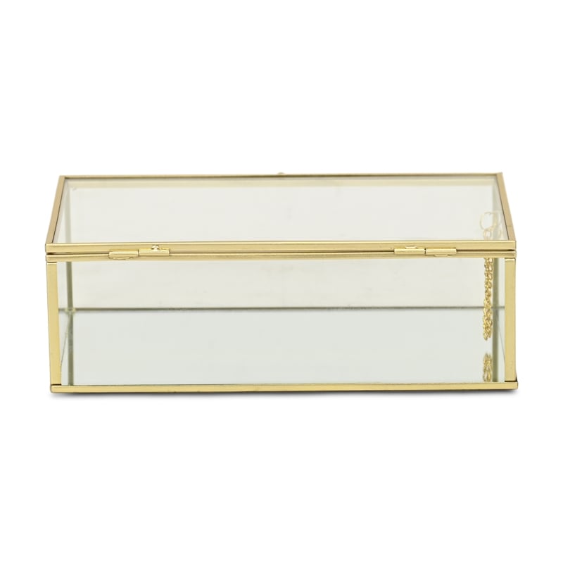 Pemberly Row 9-Inch Glass and Metal Frame Storage Box in Gold