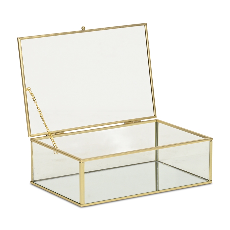 Pemberly Row 9-Inch Glass and Metal Frame Storage Box in Gold