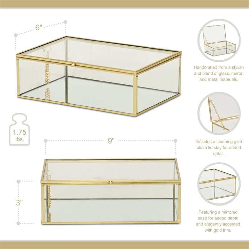 Pemberly Row 9-Inch Glass and Metal Frame Storage Box in Gold
